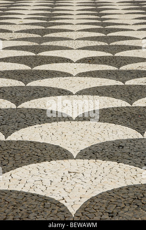 Nahaufnahme von Fischmustern Steinböden Fußweg Gehweg Bürgersteig auf dem Praca do Municipio Funchal Madeira Portugal EU Europa Stockfoto