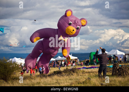 Ein Teddybär-förmigen Kite zum Zeitpunkt des "Cervolix" Air Festival (Auvergne - Frankreich). Cerf-volant En Forme d'ours (Frankreich). Stockfoto