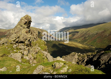 Gipfel der Helm Crag bekannt als "The Haubitze", in der Nähe von Grasmere, Lake District, Cumbria, UK Stockfoto