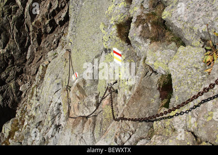 Schutz vor gefährlichen Teil des "Adlers Pfad" - touristische Trail im Tatra-Gebirge. Polen. Stockfoto