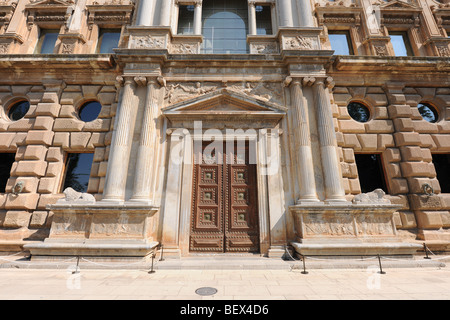 Palacio Carlos V, der Palast von Charles V, (Südfassade), der Alhambra, Granada, Andalusien, Spanien Stockfoto