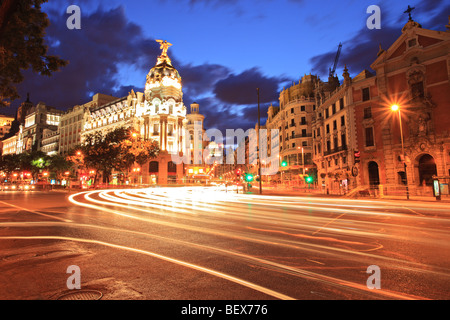 Gran via Straße in Madrid, Spanien bei Nacht Stockfoto