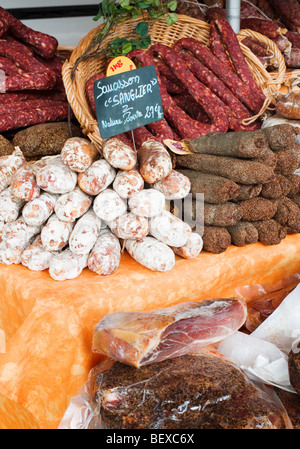 Sarlat Markt, Dordogne, Südwest-Frankreich, Europa Stockfoto