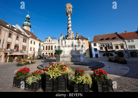 Die Heilige Dreifaltigkeit-Statue, verdreht die erste barocke Coloumn in Mitteleuropa. 1695-1701 - Fo Square - Sopron, Ungarn Stockfoto