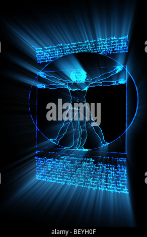 Vitruvian Man in neon Stockfoto