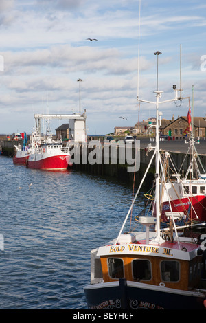 Fischerboote im Dock an der Flussmündung des Croquet an der Nordostküste. Amble, Northumberland, England, Großbritannien Stockfoto