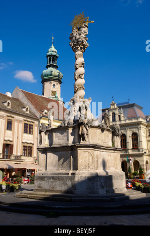 Die Heilige Dreifaltigkeit-Statue, verdreht die erste barocke Coloumn in Mitteleuropa. 1695-1701 - Fo Square - Sopron, Ungarn Stockfoto