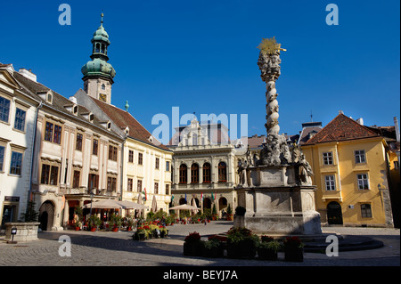 Die Heilige Dreifaltigkeit-Statue, verdreht die erste barocke Coloumn in Mitteleuropa. 1695-1701 - Fo Square - Sopron, Ungarn Stockfoto