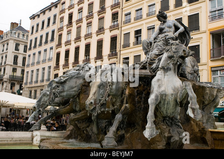 Fontain Bartholdi Place des Terreaux in Lyon, Frankreich Stockfoto