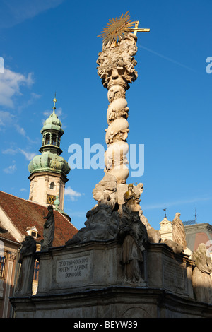 Die Heilige Dreifaltigkeit-Statue, verdreht die erste barocke Coloumn in Mitteleuropa. 1695-1701 - Fo Square - Sopron, Ungarn Stockfoto