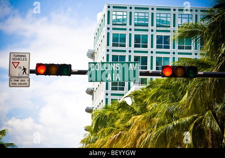 Verkehrszeichen für Collins Avenue South beach Miami USA Flordia Stockfoto