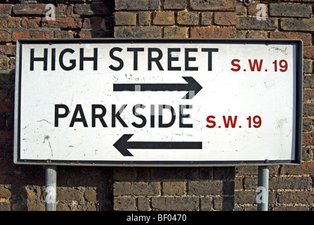 Straßenschild für High Street und Parkside, in Wimbledon ...