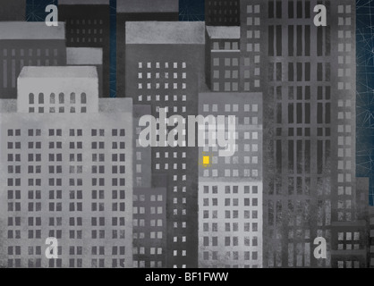 Wolkenkratzer mit einem Licht beleuchtet in einem Fenster Stockfoto