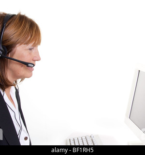Ältere ältere Frau im Call Center oder Business situation Stockfoto