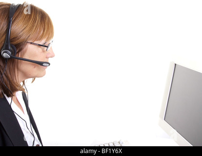 Ältere ältere Frau im Call Center oder Business situation Stockfoto