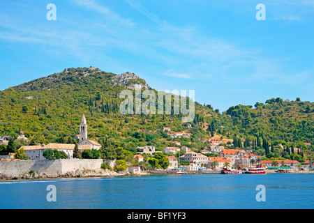 Lopud Stadt auf Lopud Insel in der Nähe von Dubrovnik, Elafiti Inseln, Süd-Dalmatien, Adria-Küste, Kroatien Stockfoto