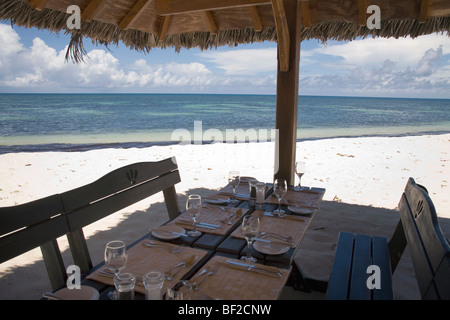 Essbereich im tropischen Strand, Seychellen Stockfoto