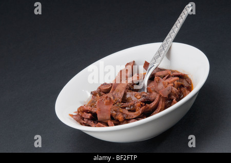 Nahaufnahme einer Schüssel Tintenfisch Fleisch Stockfoto