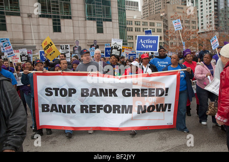 Arbeits-Gemeinschaft Kundgebung gegen Großbanken Stockfoto