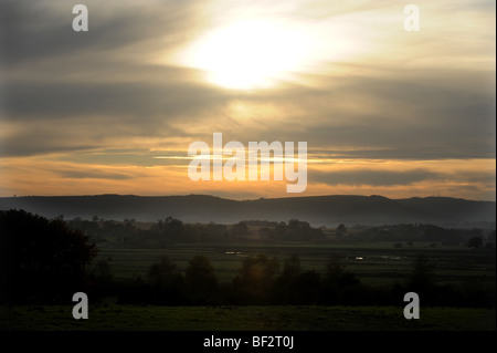 Reservieren Sie am späten Nachmittag Herbst Sonne über einen nebligen Pulborough Brooks RSPB Natur in West Sussex UK Stockfoto