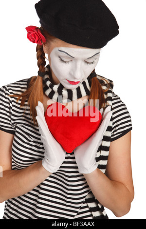 Porträt eines MIME, Valentin-Tag-Konzept. Isoliert auf weißem Hintergrund Stockfoto