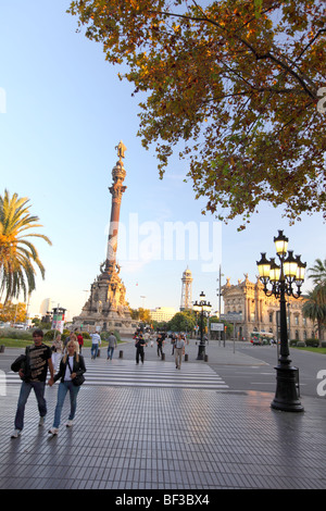 Barcelona, Ramblas, La Rambla, Placa del Portal De La Pau, Colon, Kolumbus-Denkmal, Colón Stockfoto