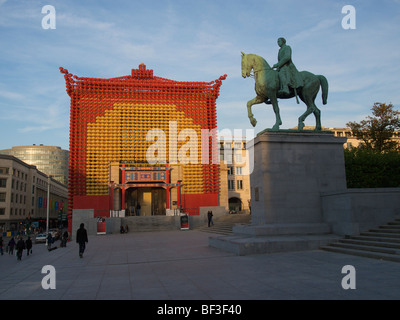 Europalia China Pavillion Museumsbau verwandelt, mit Hunderten von chinesischen Laternen, Mont des Arts, Brüssel, Belgien Stockfoto