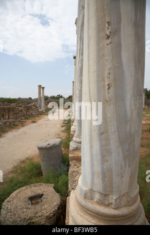 Spalten in den zentralen Innenhof und Stoa Turnhalle und Bäder in der antiken Stätte von alten römischen Villa salamis Stockfoto