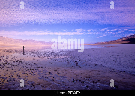 Dieser Salz-Kruste Pool bekannt als Badwater ist der tiefste Punkt der westlichen Hemisphäre 282 Füße unterhalb des Meeresspiegels Death Valley Stockfoto