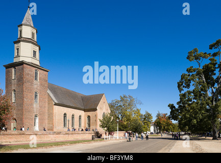 Bruton Gemeinde-Kirche am Duke of Gloucester Street (die Hauptstraße), Colonial Williamsburg, Virginia, USA Stockfoto