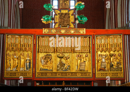 Biblische Darstellungen auf Marias Seite des doppelten doppelseitige Kreuz Altars, Münster Bad Doberan, Mecklenburg-Western Pomerania, Deutschland Stockfoto