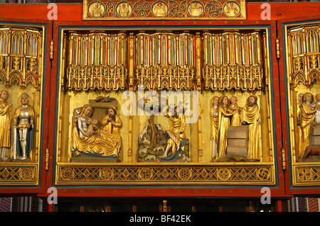 Biblische Darstellungen auf Marias Seite des doppelten doppelseitige Kreuz Altars, Münster Bad Doberan, Mecklenburg-Western Pomerania, Deutschland Stockfoto