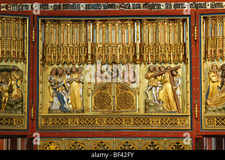 Biblische Darstellungen auf der Seite Christi Kreuz Altar, Münster Bad Doberan, Mecklenburg-Western Pomerania, Deutschland Stockfoto