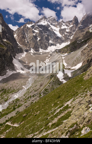 Gletscher Noir und die Barre des Ecrins (4102 m) im Nationalpark Ecrins, Französische Alpen, Frankreich Stockfoto