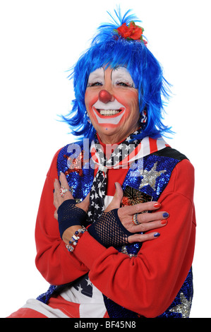 Porträt von senior Clown lacht Stockfoto