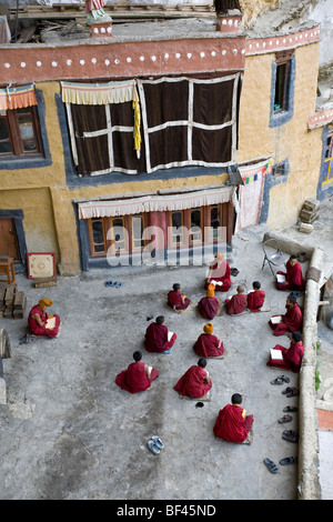 Novizen zu studieren. Phugtal Kloster. Zanskar. Indien Stockfoto