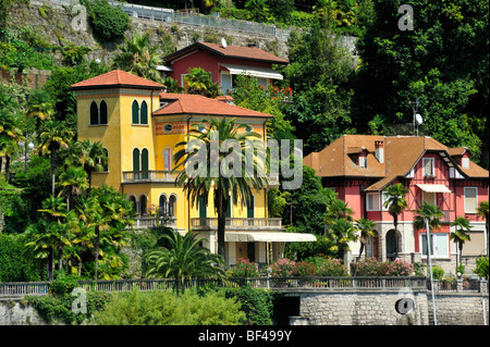 Am See Villen am Lago Maggiore, Cannero Riviera, Piemont, Italien, Europa Stockfoto