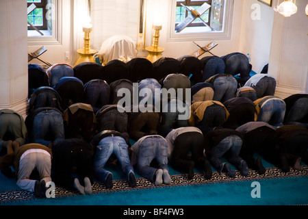 Muslime beim Gebet in der Sehitlik Moschee in Berlin-Neukölln, Deutschland, Europa Stockfoto