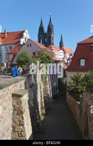 Blick auf die Türme der Dom im Schloss Albrechtsburg Meissen, Sachsen, Deutschland, Europa Stockfoto