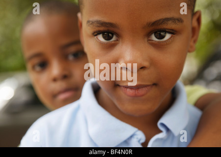 Close up Portrait of African American boy Stockfoto