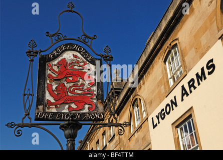 Altes Gasthaus und Hotel unterzeichnen, The Lygon Arms, 16. Jahrhundert, High Street, Chipping Campden, Gloucestershire, England, Vereinigtes Königreich, Stockfoto