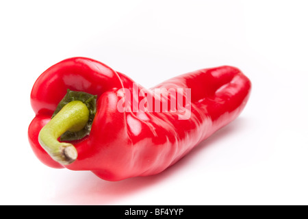 Einzelne große rote Paprika auf weißen Hintergrund isoliert. Stockfoto