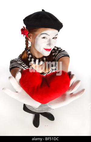 Porträt eines MIME, Valentin-Tag-Konzept. Isoliert auf weißem Hintergrund Stockfoto