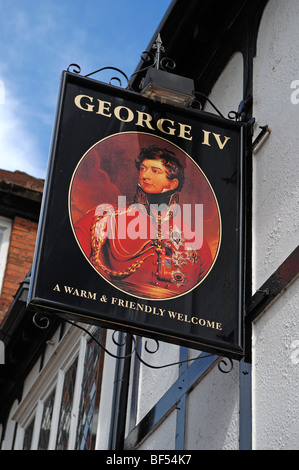 Pub Schild, George IV, Bohrung Street, Lichfield, Staffordshire, England, Vereinigtes Königreich, Europa Stockfoto