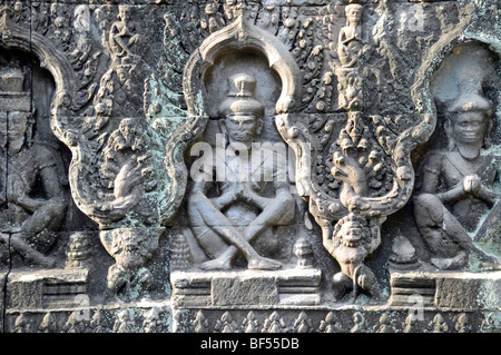 Relief, Ruinen der Prasat Preah Khan Tempel-Komplex, Angkor, UNESCO-Weltkulturerbe, Siem Reap, Kambodscha, Asien Stockfoto