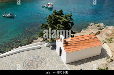 Kapelle beim Apostel Paulus's Bay, Agios Pavlos Bay, Lindos, Rhodos, Griechenland, Europa Stockfoto