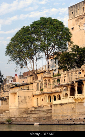 Stadtschloss am Lake Pichola, Detail, Udaipur, Rajasthan, Nordindien, Indien, Südasien, Asien Stockfoto
