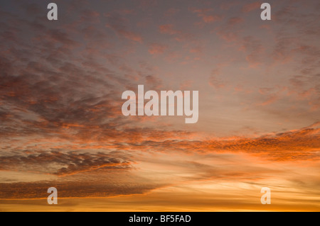 Wolken bei Sonnenuntergang über Whiteshill in der Nähe von Stroud in Cotswolds Stockfoto