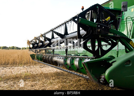 John Deer kombinieren Ernte Sojabohnen, Ukraine Stockfoto