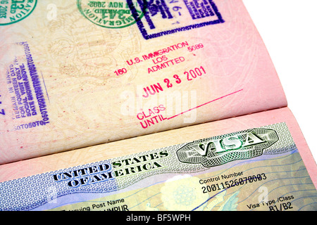Ein Pass mit dem amerikanischen Visum. Stockfoto
